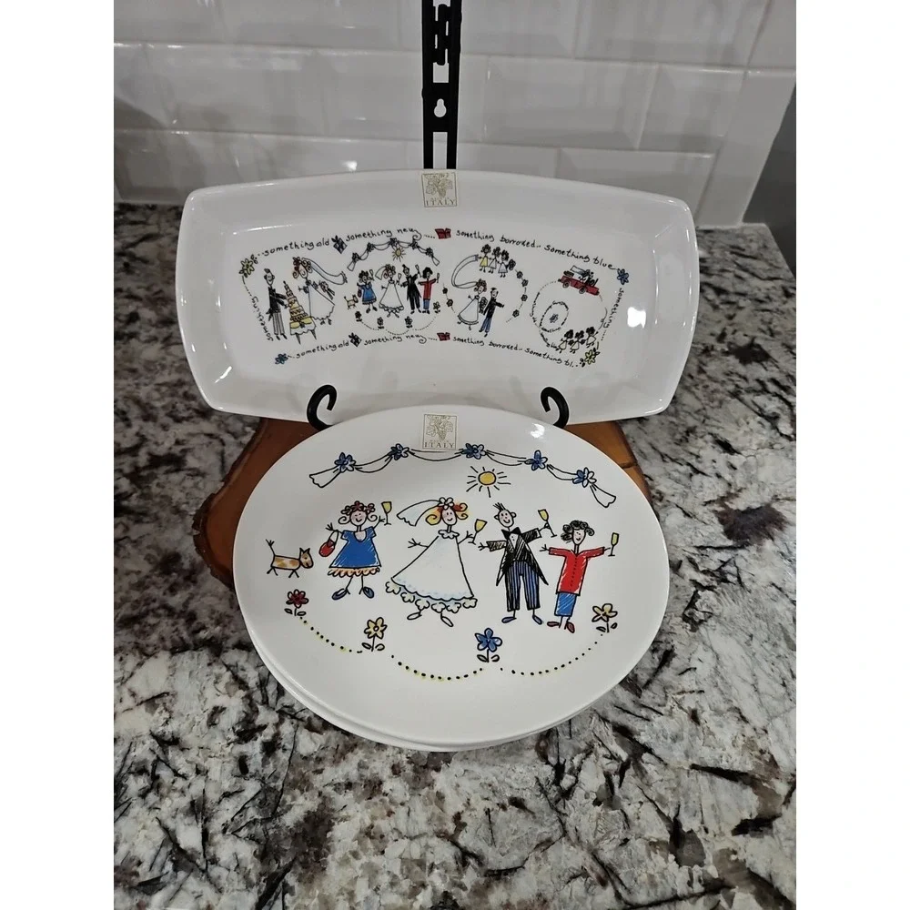 Opificio Etico‎ - SET OF 5- 1 Serving Platter 12.5 inc , 4 Plates 8.5 Inc